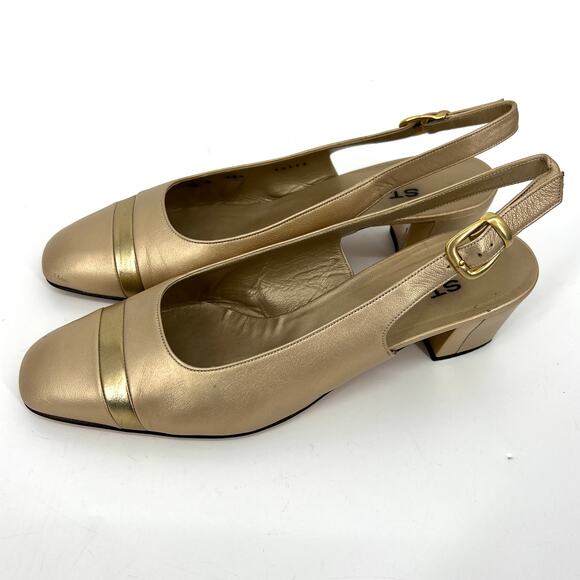 St. John Italy Gold Leather Slingback Heels Shoes Size 8 with Box and dust bag - Picture 10 of 10